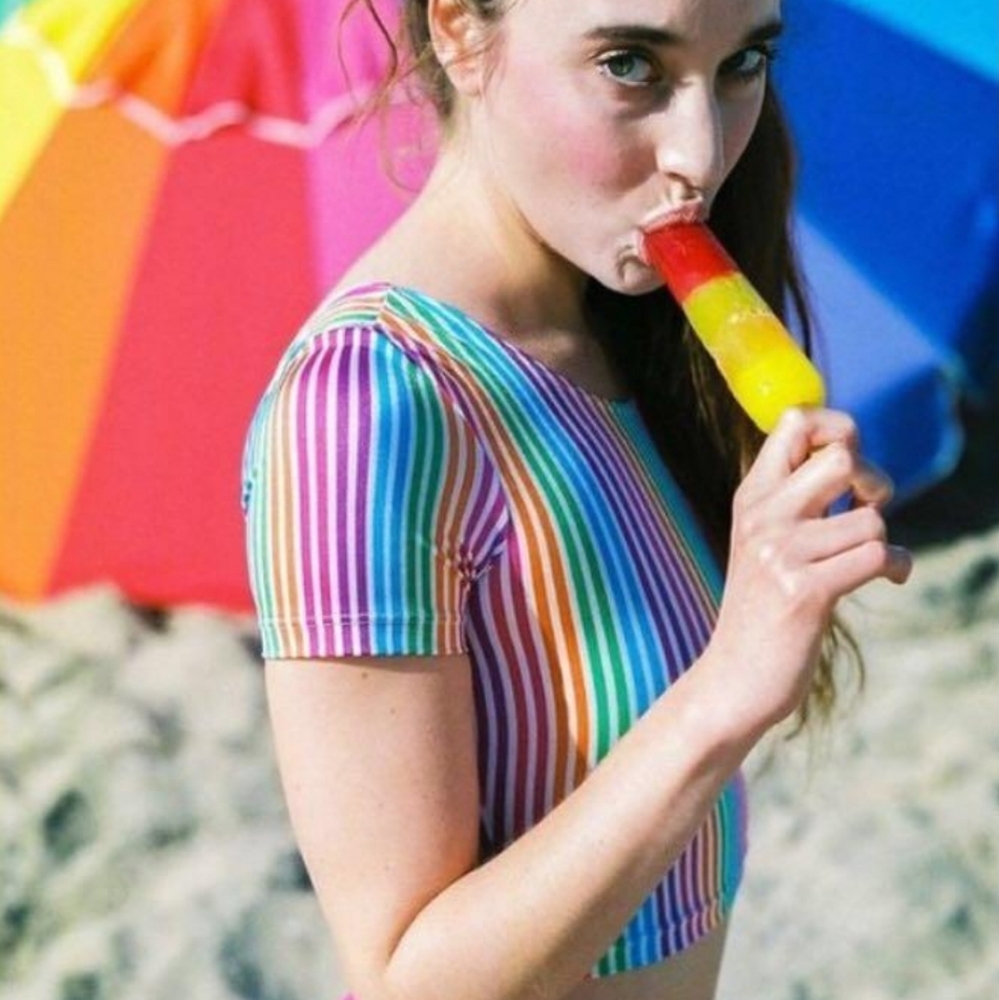 American Apparel Cali Sun and Fun Rainbow Striped Crop Top